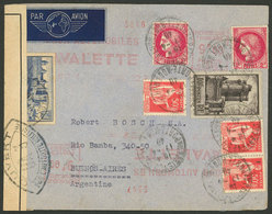 FRANCE: MIXED POSTAGE Meter + Postage Stamps (total 38.50Fr.), Sent From Paris To Buenos Aires On 17/AP/1940, With Frenc - Autres & Non Classés