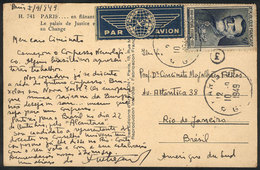 FRANCE: Postcard Sent From Paris To Rio De Janeiro On 10/SE/1949, With Nice Commemorative Postage Of 50Fr., VF Quality! - Autres & Non Classés