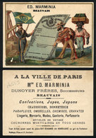 FRANCE: Old Trading Card With Advertising For Ed.Marminia Beauvais (clothing And Shoe Store), Illustrated With Passport  - Autres & Non Classés