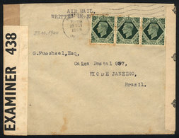 GREAT BRITAIN: Airmail Cover Sent From Westford To Rio De Janeiro On 23/OC/1944, Double Censorship - Otros & Sin Clasificación