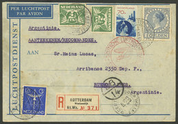 NETHERLANDS: 1/DE/1936 Rotterdam - Argentina, Registered Airmail Cover Sent By German DLH Franked With 1.87½G., On Back  - Sonstige & Ohne Zuordnung