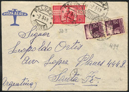 ITALY: Airmail Cover Sent From Paluzza To Argentina On 2/MAY/1949 Franked With 140L., Including The 100L. Democratica Re - Non Classificati