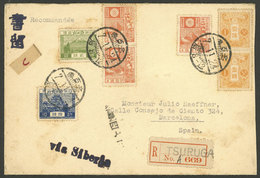 JAPAN: 7/NO/1924 Tsuruga - Barcelona, Spain, Registered Cover Franked With 26Sn., Very Nice! - Autres & Non Classés