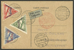 LATVIA: 19/SE/1932 Liepaja - Berlin, Card Franked By Sc.CB3/CB5, Sent By Airmail By DLH, With Berlin Arrival Mark Of 20/ - Latvia