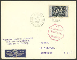 NEW CALEDONIA: 7/FE/1957 Noumea - New Zealand, First Flight Cover With Special Violent Mark, Auckland Arrival Backstamp, - Altri & Non Classificati