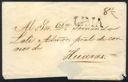 PERU: Circa 1840, Official Folded Cover Sent To Nazca, With Black LIMA Mark In Large Font Perfectly Applied, VF Quality! - Perù