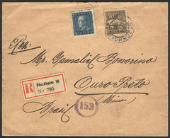 SWEDEN: Registered Cover Sent To Ouro Preto (Brazil) In JUN/1921 Franked With 70ö., Unusual Destination! - Otros & Sin Clasificación