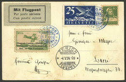 SWITZERLAND: 4/MAY/1924 Laufen - Zürich, Card Flown With Cinderella And Special Markings, Very Nice! - Other & Unclassified