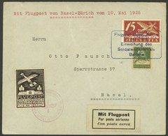 SWITZERLAND: 10/MAY/1925 Basel - Zürich, Flown Cover With Cinderella And Special Blue Mark, Arrival Backstamp, Very Nice - Altri & Non Classificati