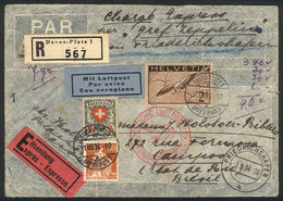 SWITZERLAND: Registered Cover Flown By ZEPPELIN, Sent From Davos To Campos (Brazil) On 31/AU/1934 Franked With 4.60Fr.,  - Autres & Non Classés