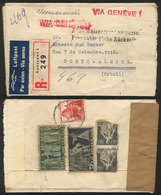 SWITZERLAND: Registered Airmail Cover Sent From Lausanne To Brazil On 11/DE/1939, Franked With 16.80Fr., Interesting! - Other & Unclassified