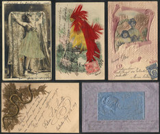 WORLDWIDE: ARTISTIC: 10 Old Spectacular Special PCs, With Unusual Materials, Embossed, Velvet, Feathers, Etc., General Q - Other & Unclassified