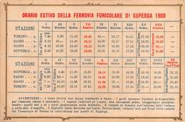 01461 "TORINO - ORARIO ESTIVO DELLA FERROVIA FUNICOLARE DI SUPERGA ANNO 1900"  ORIGINALE - Europe