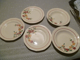 Lot 5 Assiettes Saregguemines Bitche , Décor Fleurs Bordeau - Sarreguemines (FRA)