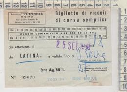 Biglietto Ticket Buillet Autolinee Zeppieri Latina / Roma 1960 - Europe