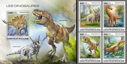 Centrafrica 2020, Animals, Dinosaurus, 4val +BF - Prehistóricos