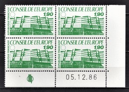 FRANCE 1985 / 1986 - BLOC DE 4 TS / Y.T. N° 93 - NEUFS** / COIN DE FEUILLE / DATE - Officials