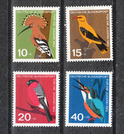 Germania Fed.  - 1963. Upupa, Merlo, Ciuffolotto, Martin Pescatore. Hoopoe, Blackbird, Bullfinch, Kingfisher. MNH - Passeri