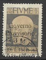 FIUME 1921 GOVERNO PROVVISORIO SASS. 163 USATO VF - Fiume