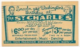 USA - CP (entier Postal) 1c Repiqué "Lincoln And Washington's Birtday At The St Charles (hotel)" - Atlantic City 1941 - Otros & Sin Clasificación