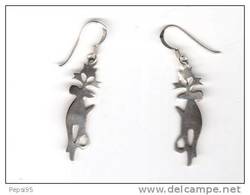 (réf Chat2) - BOUCLES D'OREILLES En ARGENT - CHAT - Boucles D'oreilles