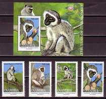 Monkey Monkeys Animals Namibia MNH S/S+4 Stamps 2004 - Monkeys