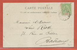 SENEGAL CARTE POSTALE AFFRANCHIE DE 1908 DE DAKAR POUR BORDEAUX FRANCE - Storia Postale