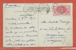 SENEGAL CARTE POSTALE AFFRANCHIE DE 1910 DE DAKAR POUR MAYENNE FRANCE - Storia Postale