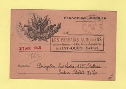 Carte De Franchise Militaire Illustree Adressee Aux Parrains Audoniens De Saint Ouen  - Gonesse Seine Et Oise 26-4-1940 - WW II