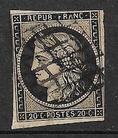 France N° 3a Noir Sur Blanc Oblitéré Grille B/TB ......  - 1849-1850 Cérès