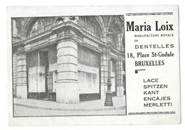 BRUXELLES (Belgique) Carte De Visite Format CPA Maria LOIX Manufacture De Dentelles Place St Gudule - Otros & Sin Clasificación