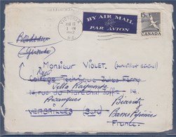 Canada Devant D'enveloppe Courrier Par Avion De Victoria 12 08 62 à Versailles Puis Bordeaux Puis Biarritz - Lettres & Documents