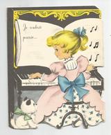 Carte Double ,  Découpis Fillette Piano Chaton Ed Une Pensée Carte De Voeux Sincère France 11,3x14,5 Cm Env - Mechanical