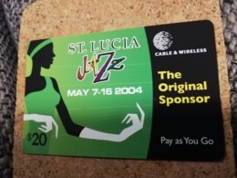 ST LUCIA    $ 20,-PAY AS YOU GO  JAZZ FESTIVAL Green/black  Prepaid    Fine Used Card  ** 218** - Santa Lucía