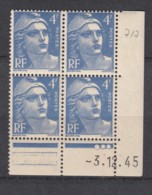 # France  717 Coin Daté 3 12 45 .. Marianne De Gandon .. Sans Charnière Ni Trace .. Cote 1.00 € - 1940-1949