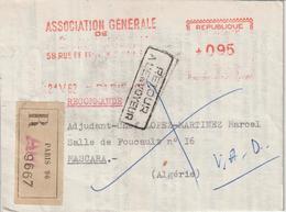 France EMA Recommandée 1962 AGPM Pour Un Soldat à Mascara Algérie Avec Retour à L'envoyeur - EMA ( Maquina De Huellas A Franquear)