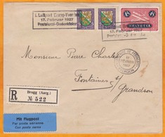 1927 - Enveloppe Recommandée Par Avion De Brugg Vers Fontaines / Grandson Via Yverdon - Erst- U. Sonderflugbriefe