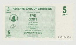 Banknote Reserve Bank Of Zimbabwe 5 Cents 2006 UNC - Simbabwe