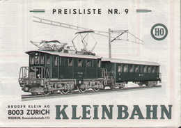 Catalogue KLEINBAHN 1965 Preisliste N.9 HO Ausgabe Für Die Schweiz Preis CHF - German