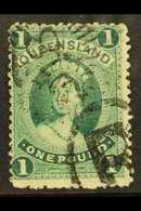 QUEENSLAND 1882-95 £1 Deep Green, Wmk W5, SG 156, Used With Numeral & "R" In Oval Cancels. For More Images, Please Visit - Other & Unclassified