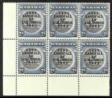 1942 Columbus Anniversary 2s Slate-purple And Indigo, SG 172, Lower Left Corner Marginal Block Of Six (3 X 2), Never Hin - Other & Unclassified