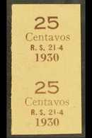 1930 IMPERF PROOF PAIR OF SURCHARGE For The 25c On ½c & 25c On 2c Surcharges (Scott 195/96, SG 226/27) Printed In Brown  - Bolivia