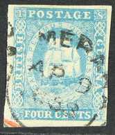 1853-55 4c Blue Imperf., SG 19, Very Fine Used With 4 Margins & Demerara Cds Of AP 9 1858. For More Images, Please Visit - British Guiana (...-1966)