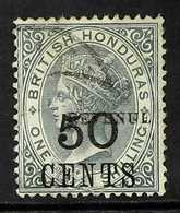 1899 50c On 1s Grey, Overprinted "Revenue", 11mm Long, SG 69c, Fine Used. Rare Stamp. For More Images, Please Visit Http - British Honduras (...-1970)