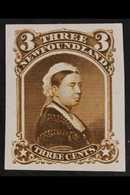 PLATE PROOF 1868-73 3c Queen Victoria, Imperf Plate Proof In Brown On India Paper, Unitrade 33TCvi (as SG 36), Very Fine - Altri & Non Classificati
