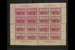 1946 $1 Purple Train Ferry, SG 406, Plate 1 Plate, Corner Inscription Blocks For All 4 Corners. Couple Stained Perf Tips - Autres & Non Classés