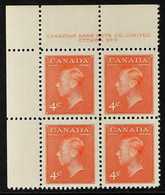 1949 CORNER PLATE BLOCK 4c Vermilion, SG 417b, Uni 306, Scarce Plate No 6, Upper Left - Imprint Corner Block Of 4, Never - Other & Unclassified