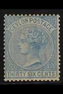 1872-80 36c Blue WATERMARK REVERSED Variety, SG 129x, Mint, Small Faults Not Detracting, Very Scarce, Cat £425. For More - Ceylan (...-1947)