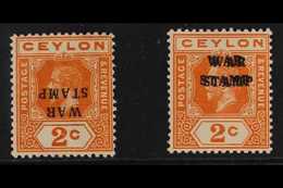 1918-19 2c Brown-orange OVERPRINT INVERTED Variety (with RPSL Photo-certificate), SG 330a, And 2c Brown-orange OVERPRINT - Ceylan (...-1947)