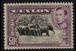 1938-49 50c Black & Mauve Wild Elephants Perf 13x11½, SG 394, Very Fine Mint, Fresh. For More Images, Please Visit Http: - Ceylon (...-1947)